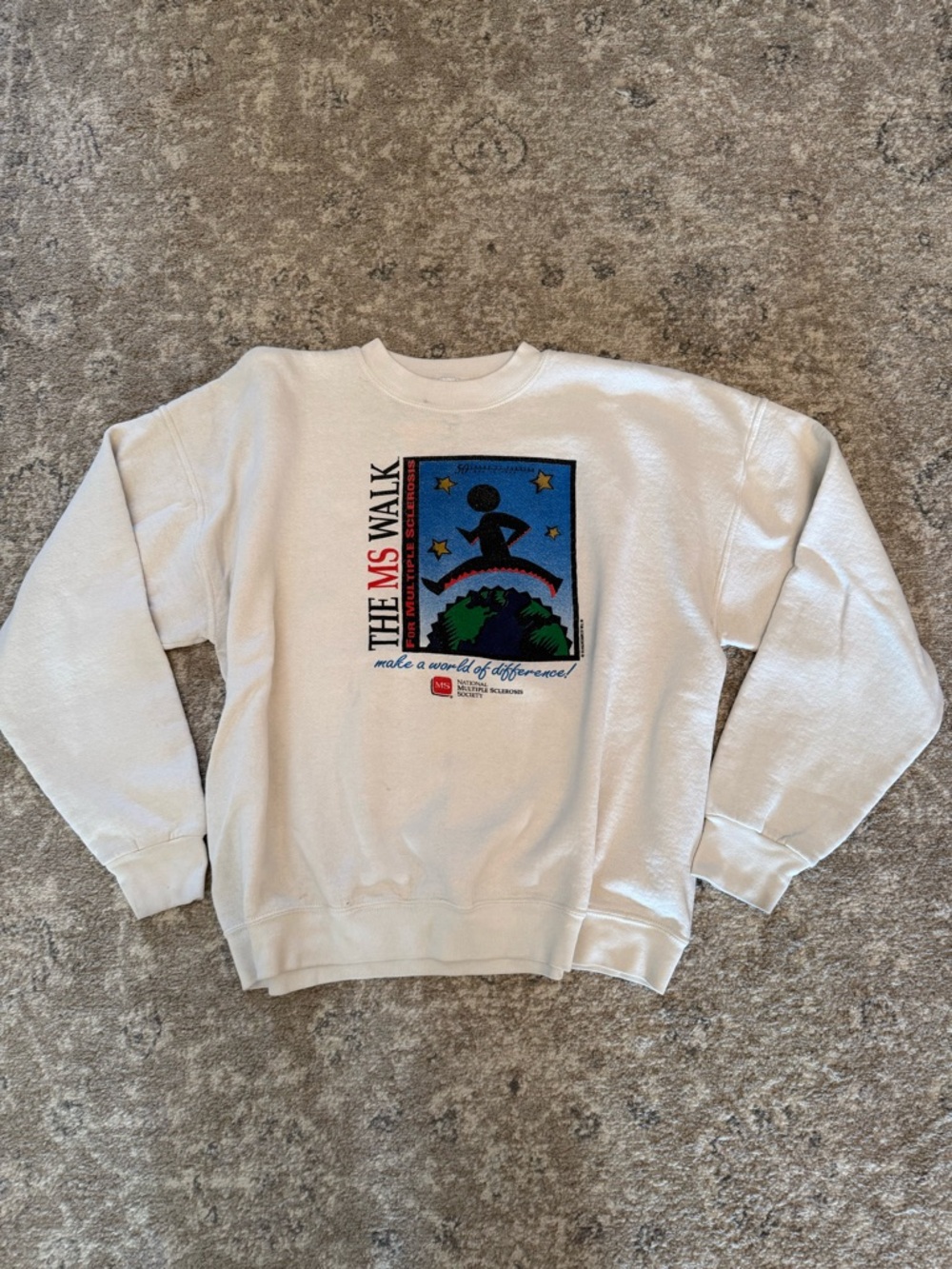 90s MS Walk White Graphic Crewneck Sweatshirt